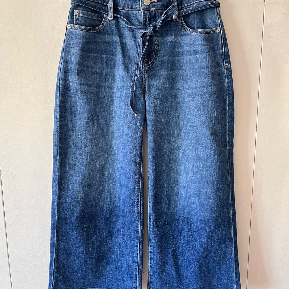 Reitmans Medium Blue Wide-Leg Jeans with Waist Tie